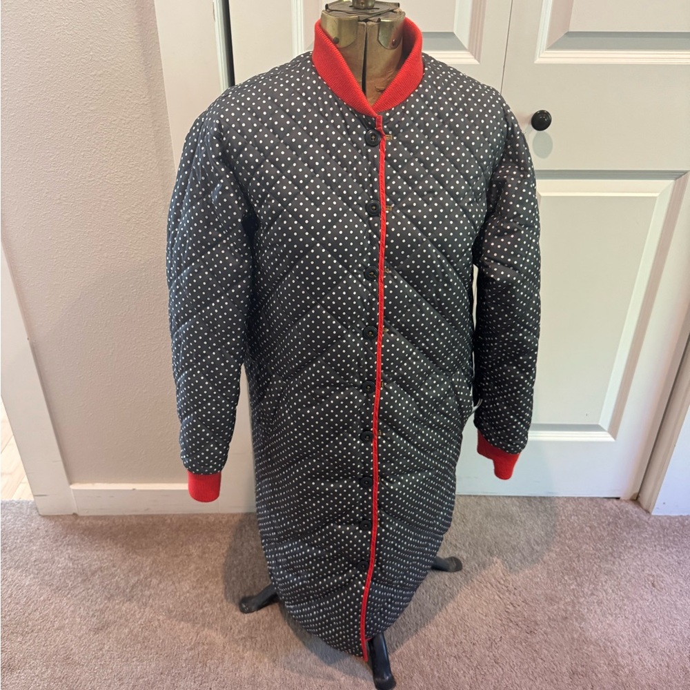 The Great. & Eddie Bauer reversible down jacket. Polka dot, camel, and red. S.